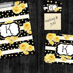 DIGITAL FILE Yellow Rose Stripe Office and Desk Set  Sublimation Design