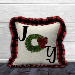 DIGITAL FILE Joy with Boxwood Wreath  Pillow Digital  Design for Sublimation
