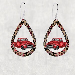DIGITAL FILE Red Cheetah Truck  Cut out Earrings Digital Design for Sublimation