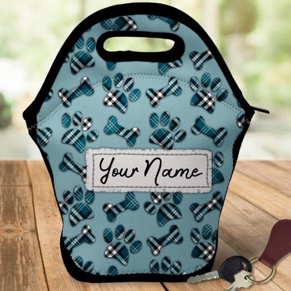 DIGITAL FILE Teal Paw Print in Plaid Lunch Tote  Digital Design for Sublimation