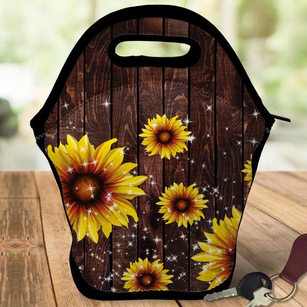 DIGITAL FILE Sunflower and Wood  Lunch Tote  Digital Design for Sublimation