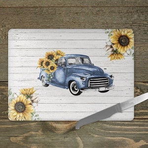 DIGITAL FILE Blue truck with Sunflowers  Cutting Board Digital Design for Sublimation