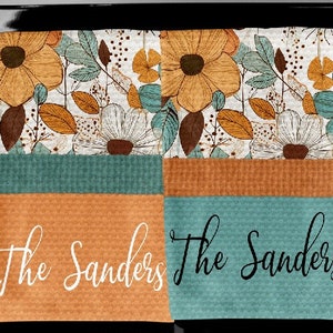 DIGITAL FILE  Orange and Teal  Boho  Finger Tip Towel Set  Digital Design for Sublimation