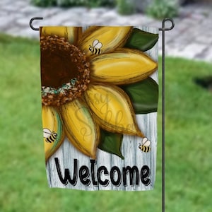 DIGITAL FILE Hand Drawn Sunflower with bees  Garden Flag Digital Design for Sublimation