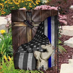 DIGITAL FILE Hand Pulling Flag with Cross and Thin Blue Line   Digital Designs for Sublimation