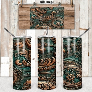 DIGITAL FILE Filagree Tooled Leather 20 oz Skinny Tumbler straight file.  Digital Design for Sublimation