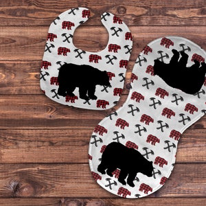 DIGITAL FILE Bear Buffalo Plaid   Bib and Burp Cloth Bundle Set Design for Sublimation