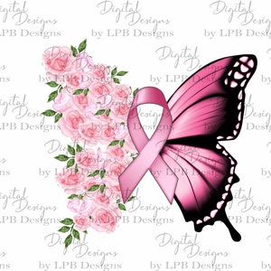 DIGITAL FILE Pink  Ribbon Butterfly  Digital Design for Sublimation