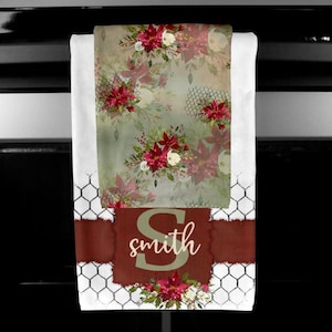 DIGITAL FILE Red Fabric and Poinsettia Towel Set Digital Design for Sublimation