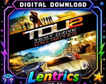 May include: Digital download graphic for "TDU 2 Test Drive Unlimited" video game. The image features cars racing on a coastal road, with the game's title prominently displayed. The frame includes the text "Digital Download" and "Lentrics Gaming Store".