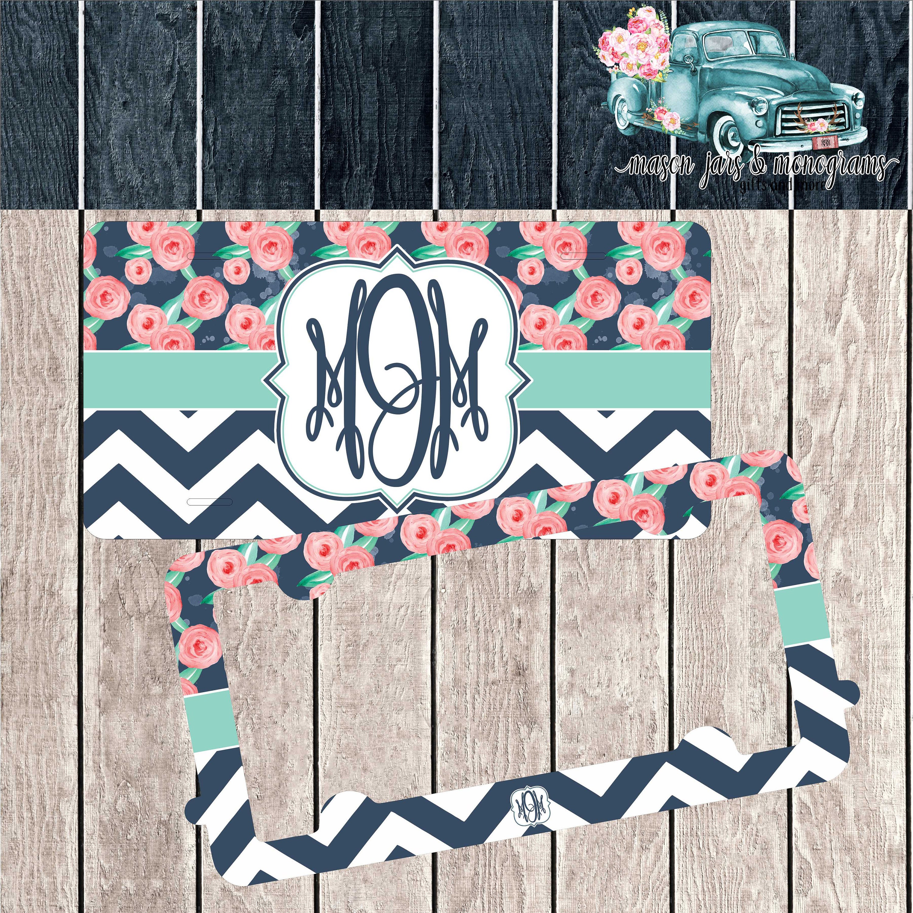 Floral License Plate Frame ~ Monogram License Plate Frame Set Floral License Plate Frame ~ Monogram License Plate Frame Set