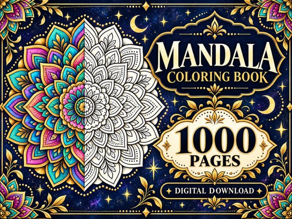 1000 Mandala Coloring Pages for Adults, Printable Coloring Book PDF, Digital Coloring Book, Stress Relief Instant Download