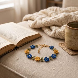 Crochet Flower Bracelet Pattern PDF, Beaded Floral Jewelry Tutorial (Digital Download)