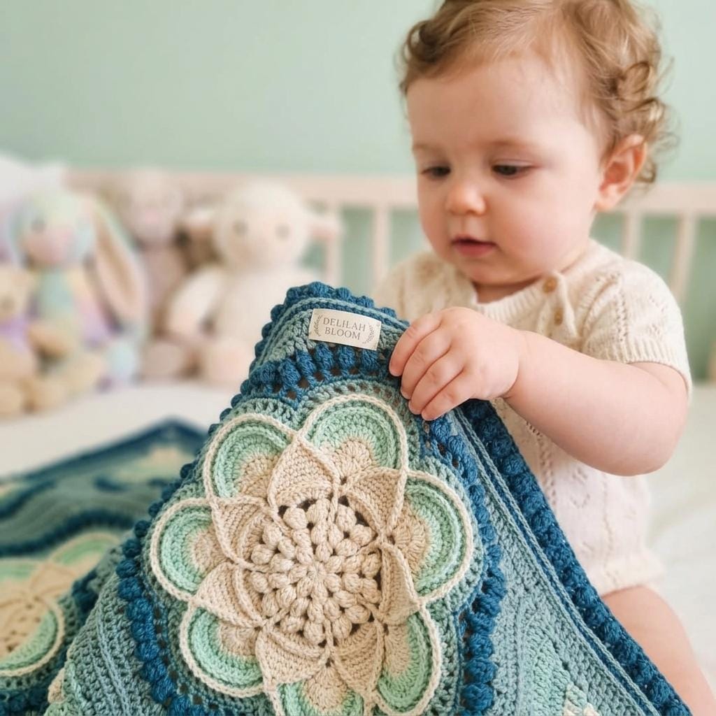30 Mandala Blanket Crochet Patterns for Round, Square, and Star-Inspired Throws 26 Delilah Mandala Floral Afghan Pattern