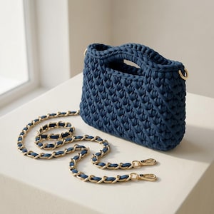 T-Shirt Yarn Handbag Crochet Pattern, Chain Strap Top Handle Purse (PDF Download)