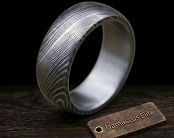 Handgemaakte damascus stalen ring - uniek patroon herentrouwring