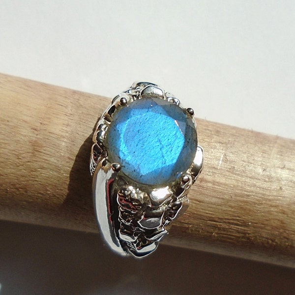 Labradorite Sterling Silver Nugget Style Ring Size 10.75