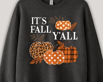 It’s Fall Y’all PNG, Fall Pumpkin PNG, Leopard Plaid Pumpkin Sublimation, Autumn Shirt Design, DTF Digital Download