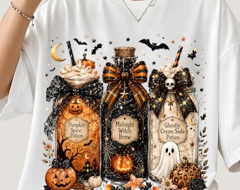 Halloween Potion Jars PNG, Spooky Witch Brew Design, Pumpkin Spice Ghost Drink, Fall Sublimation, Halloween Shirt Digital Download