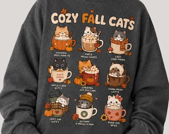 Cozy Fall Cats PNG, Cute Autumn Cat Shirt Design, Pumpkin Spice Coffee Cats PNG, Fall Sublimation DTF Digital Download