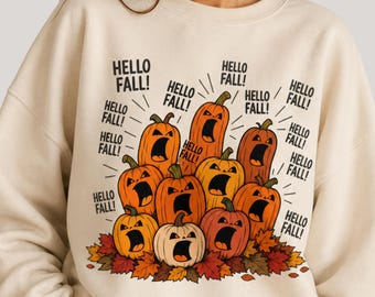 Hello Fall PNG, Funny Pumpkin PNG, Autumn Shirt Design, Cute Fall Sublimation, Fall Leaves DTF Graphic, Digital Download