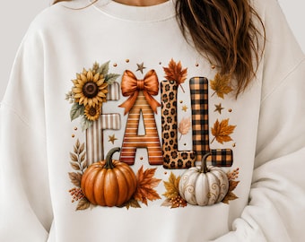 Printable Fall Design PNG, Autumn Pumpkin & Sunflower Shirt Design, Leopard Plaid Sublimation PNG, Cozy Fall DTF Digital Download