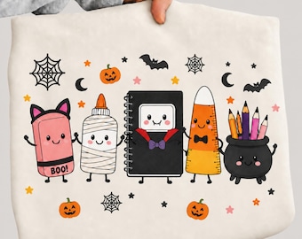 Halloween School Supplies PNG, Cute Spooky Teacher Design, Kawaii Classroom PNG, Halloween Sublimation, DTF Digital Download