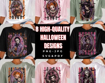 Halloween PNG bundle, spooky t-shirt design pack, 8 high-res sublimation PNG, creepy clipart set, printable PNG, instant download
