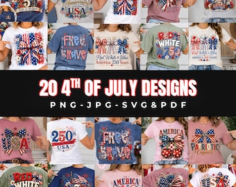 4th of July PNG Bundle, 20 Patriotic Retro USA Designs, Independence Day PNG, American Flag Clipart, Sublimation Design, Digital Download