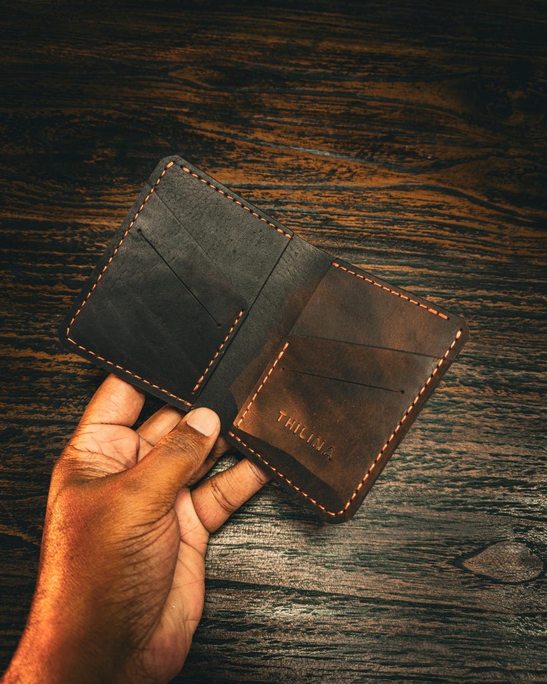 Human Made Wallet Handmade Full Grain Leather Bifold Wallet – Hand Stitched, Minimalist ...