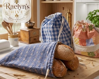 Beeswax Lined Bread Bag – Reusable Cotton Food Storage with drawstring closure (Perfect for Sourdough)