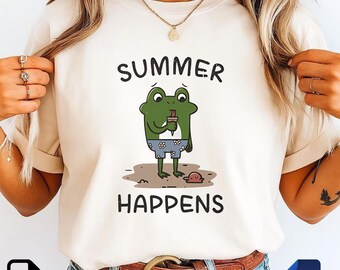Summer Happens Frog PNG SVG | Cute Frog Ice Cream Design | Funny Summer Sublimation File | Kawaii Digital Download