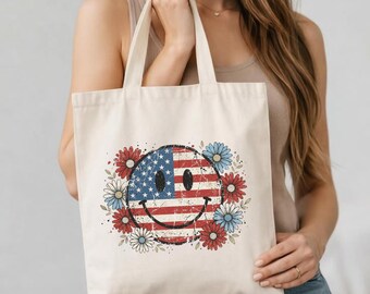 Patriotic Smiley Face PNG SVG | Retro USA Floral Smile Design | Vintage American Flag Digital Download | 4th of July Sublimation