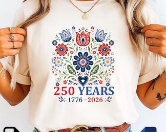 250 Years America PNG SVG | Patriotic Floral Folk Art Design | Retro USA Anniversary Digital Download | Independence Sublimation File