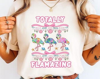 Totally Flamazing PNG, Funny Flamingo Summer Shirt Design, Pink Flamingo Sublimation, Retro Beach Vacation Graphic Tee .
