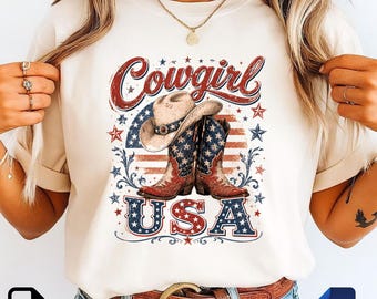 Cowgirl USA PNG SVG | Patriotic Cowboy Boots Design | Western Americana Sublimation File | 4th Of July Digital Download