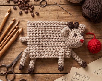 Crochet Reindeer Cup Cozy Pattern PDF, Christmas Coffee Sleeve Crochet Pattern, Cute Holiday Mug Cozy, DIY Gift, Instant Download