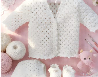 Baby Crochet Cardigan Pattern PDF | Lacy Baby Set Crochet Tutorial | Crochet Baby Jacket, Bonnet & Booties | Vintage Baby Outfit Pattern .