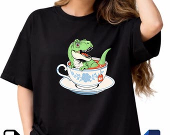 Cute Dinosaur Tea Cup PNG SVG | Funny Dino Meme Design | Kawaii T-Rex Digital Download | Retro Cricut Sublimation File