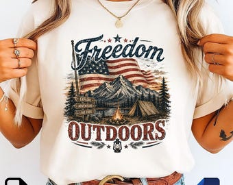 Freedom Outdoors PNG SVG | Patriotic Camping Mountain Design | Vintage Americana Sublimation File | Adventure Digital Download