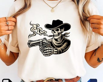 Cowboy Skull PNG SVG | Western Outlaw Skeleton Design | Vintage Gunslinger Sublimation File | Digital Download