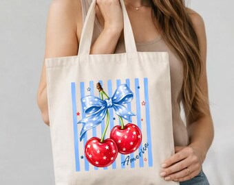 Patriotic Cherry Bow PNG SVG | Coquette Americana Design | Retro 4th of July Cherries Digital Download | USA Sublimation File