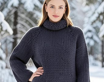 Chunky Turtleneck Sweater Knitting Pattern PDF | Oversized Wool Sweater Tutorial | Cozy Winter Knit Pullover Pattern | Easy Knit PDF