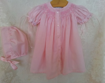 Baby Bishop Smocked Daygown and matching Bonnet