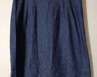 Ooak Handmade Textured Denim Skirt Pleated Back Zip Knee Length Size L