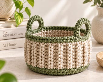Crochet Catchall Basket Pattern | Round Handle Storage Basket | Small Home Organizer | Digital Download