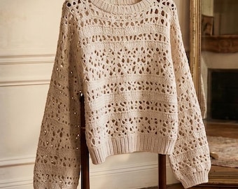 Crochet Lace Sweater Pattern | Oversized Boho Pullover Tutorial (PDF Download)