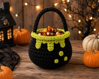 Crochet Cauldron Treat Bag | Halloween Slime (PDF Pattern)