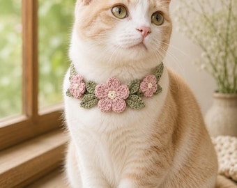 Crochet Cat Collar Pattern | Sage Green Flower Pet Accessory (PDF Download)