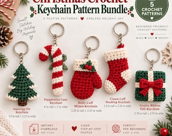Christmas Crochet Keychain Pattern Bundle | 5 Mini Holiday Charms | Digital PDF | US Terms